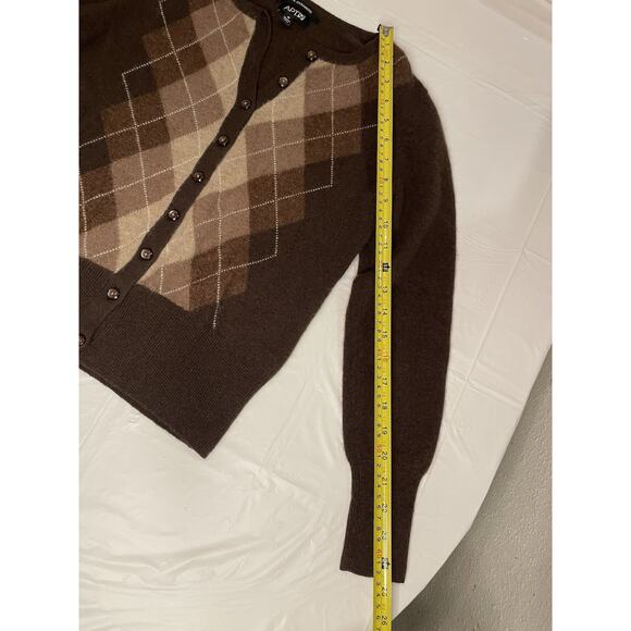 Apt 9 Cardigan Womens Medium Chocolate 100% Cashmere Sweater Argyle Ladies - Picture 4 of 9